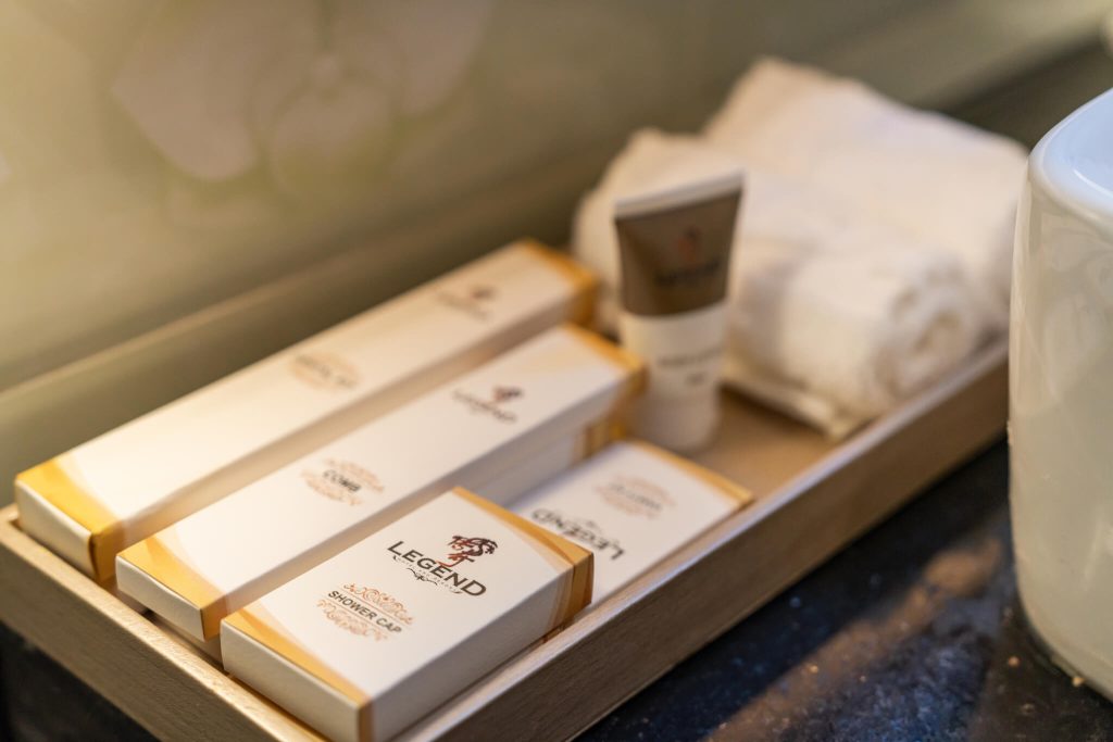 Premium complimentary toiletries in Royal Legend Room, Legend Hotel & Resort Sihanoukville.
